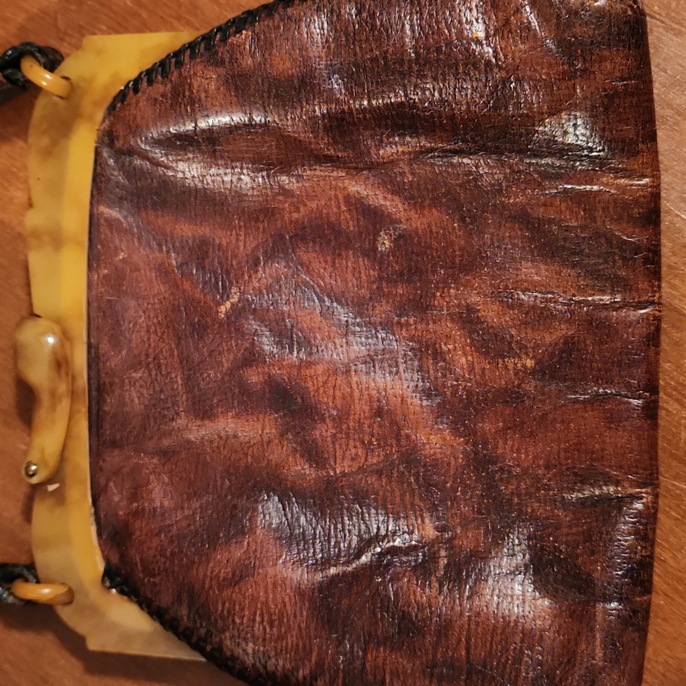 Vintage 1920s Elegant Brown Leather Handbag - Picture 5 of 12